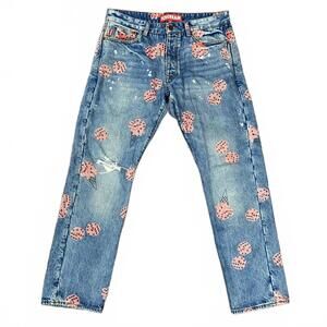 Dice Print Straight Jeans